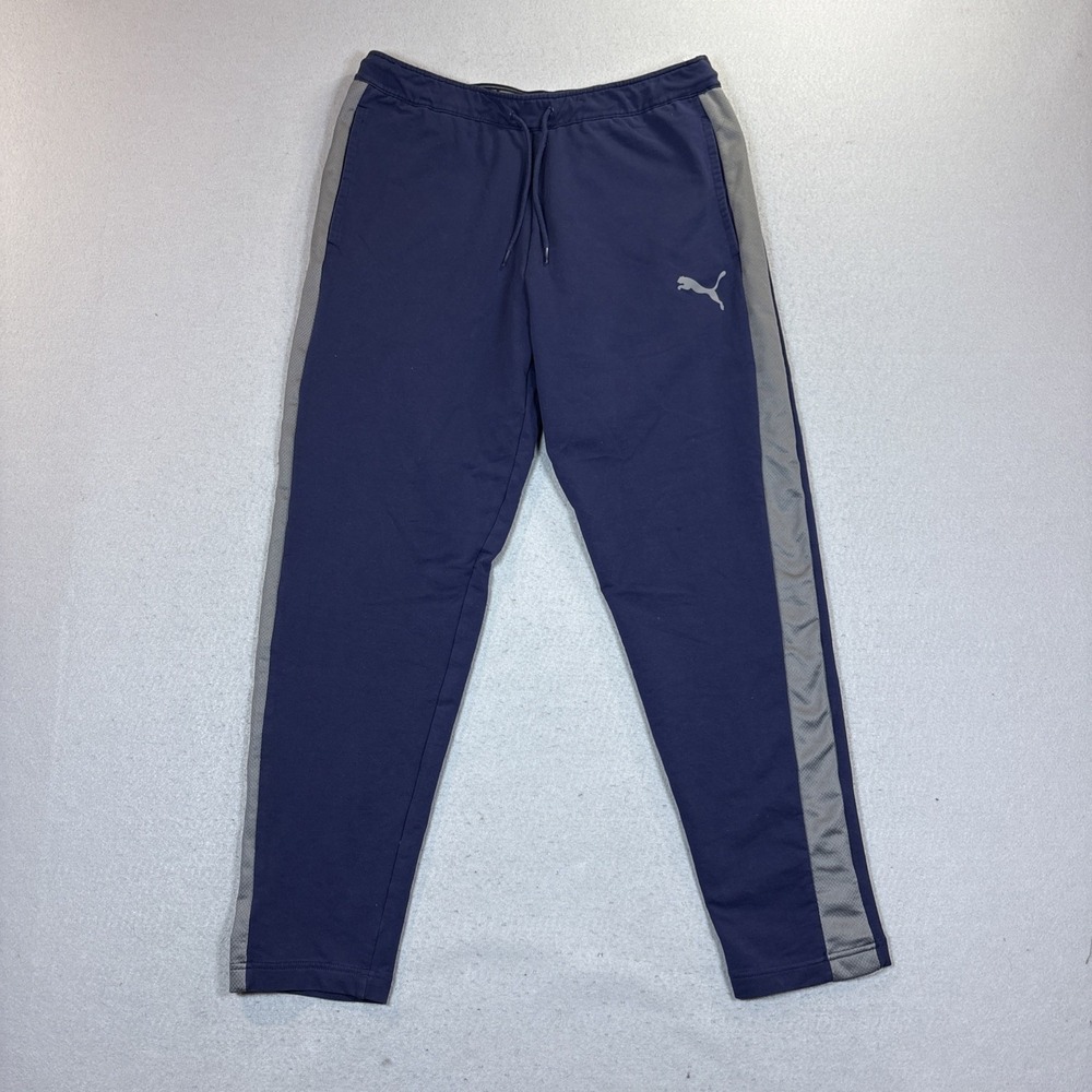 Puma SE Way 1 Sweatpants Men's Large  Blue  Tapered Leg Logo Drawstring Stretch